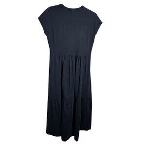 Cotton Slub Jersey Tiered Midi Dress Navy Blue Size